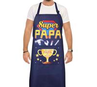 DPKOW Cadeau Papa Tablier Cuisine Super Papa, Meilleur Papa du Monde Tablier pour Fête des Pères Cadeau Papa Anniversaire Noel, Réglable Tablier avec Poche pour Jardinage Peinture Barbecue, Étanche