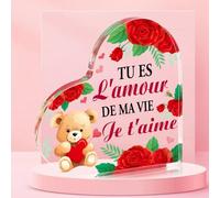 DPKOW Cadeau pour Couple Amoureux, Je T'Aime Plaque Acrylique Gravée Cadeau pour Lui Elle Copain Copine Saint Valentin Cadeau Anniversaire Mariage Noël Couple Cadeau Objets de Décoration