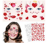 DPKOW Carnaval Tatuajes faciales Traje de Cupido Accesorios para mujer, corazones Tatuajes temporales Piedras brillantes Maquillaje facial Accesorios San Valentín Traje de corazón para mujer Disfraces