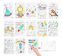 DPKOW Cartes Nouvel An à Colorier pour enfants avec enveloppes, 12 Cartes a Colorier Nouvel An Carte de Vœux pour Enfants Loisirs Créatifs Artisanat Jour de l'An Goodies