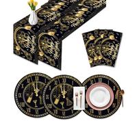 DPKOW Cotillon Nochevieja Caminos de Mesa Manteles Individuales Negro Oro, Decoracion Nochevieja 2026 Decoraciones de Mesa de Fiestas de Fin de año 2026 Manteles Individuales Desechables, 9pcs
