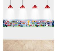 DPKOW Decoración 2026 Mundial Fútbol Banderas Pancarta 48 Selecciones Equipos 48 Países Pancarta Copa del Mundo 2026 Decoración para Restaurantes Bares Clubes Jardines, 270 x 40 cm