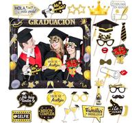 DPKOW Decoración Graduación 2026, 25pcs Accesorios Photocall Graduación Español, 1pcs Marco de Fotos Inflable y 24pcs Graduacion Photo Booth Props, DIY Accesorios Photocall Selfie Graduacion 2026