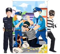 DPKOW Decoraciones de Ladrones de Policía Pancarta de Tela, Juego de Cara de Ladrón de Policía Photo Booth Props, Decoración de Juegos de Fiesta de Ladrones de Policía para Niños, 3.3 * 5 Pies