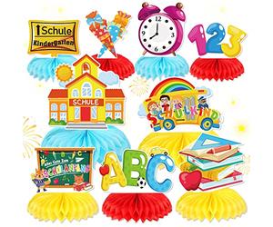 DPKOW Fiesta de Vuelta al Cole Centros de Mesa de Panal Tema de Color Centros de Mesa de Papel de Color 123 ABC Autobús Escolar para Decoración de Mesa Lanzamiento Escolar Decoración