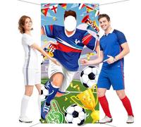 DPKOW Football Coupe du Monde Bannière Photobooth, Drôle Football Joueur Visage Jeu pour Décoration 2026 Coupe du Monde France Equipe Supporter Accessoires, 185 * 90 cm