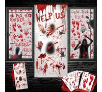 DPKOW Français Horreur Halloween Stickers Fenêtre Autocollants Vitre Halloween Décoration Fantôme Sanglante Empreinte Autocollants pour Extérieur Fenêtre Porte Effrayante Déco Pied Main Empreinte