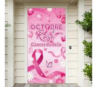 DPKOW Français Octobre Rose Porte Bannière pour Octobre Rose Cancer du Sein Décoration, Ruban Rose Bannière pour Porte Extérieure Décoration Octobre Rose Ruban Toile de Fond Décoration, 180 * 90cm