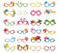 DPKOW Gafas para Fiesta Hawaiana en 24 Estilos, Divertidos Gafas de Papel de Hibisco, Accesorios de Photocall Fiesta Hawaiana Tropical para Adultos y Niños, Accesorios Disfraces con Flores Hawaianas