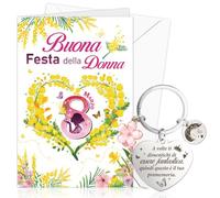 DPKOW Idee Regalo Donna, Biglietto Auguri Buona Festa della Donna Portachiavi per Regalo Festa della Donna 8 Marzo, Portachiavi Biglietto Mimosa Gadget per Festa della Donna Originali
