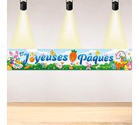 DPKOW Joyeuses Pâques Bannière Décoration, Longue Bannière en Tissu pour Extérieur Jardin Fête de Pâques Décoration, 270 * 40cm, Tissu