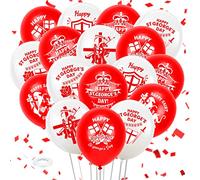 DPKOW Juego de 24 globos de látex de Inglaterra rojos y blancos para decoraciones del día de San Jorge, decoraciones del día nacional de Inglaterra, corona de escudo rosa Tudor, 6 estilos
