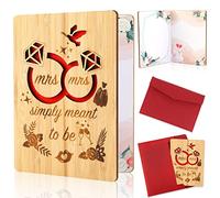 DPKOW Mrs & Mrs Tarjeta de Felicitación con sobre, Tarjeta de Madera para Felicidades Lesbianas Boda Regalo, Amor Tarjeta para Homosexual Pareja Aniversario de Bodas Regalo San Valentín Navidad