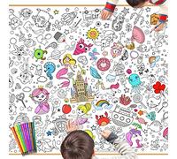 DPKOW Niños Niñas Póster de Colorear con Pintura, 118 * 84cm Gigante Mantel de Colorear de Papel para Niñas Cumpleaños Regalos Artesanes, Sirena Unicornio Princesa Animal Marino Pirata Dulce