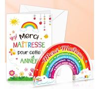 DPKOW Original Cadeau Maitresse d'École Fin d'Année, Plaque Acrylique Cadeau Merci Maîtresse Carte pour Fin Année Scolaire Cadeau Remerciement Institutrice Maternelle, Merci pour Tout, ARC-en-Ciel
