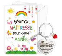 DPKOW Original Cadeau Merci Maitresse d'École Fin d'Année, Merci Maîtresse Carte avec Enveloppe Porte-Clés Maitresse Maternelle Cadeau Remerciement Institutrice, Formidable Impossible à Oublier