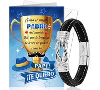 DPKOW Papa Regalo Dia del Padre Original, Tarjeta Día del Padre Pulsera Papá Tarjeta Felicitacion para Padre Regalo Cumpleaños Navidad, Pulsera Cuero Te Quiero Papá Regalo Mejor Papá del Mundo