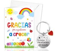 DPKOW Regalo Profesora Infantil, Llavero con Tarjeta Profesora Gracias Maestra Regalos Originales para Profesores, Tarjetas de Felicitación Primaria Profesora Regalo Compañera Navidad, con Sobre