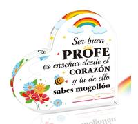 DPKOW Regalos Profes, Español Regalo Profesora Infantil, Regalo Profesora Primaria, Placa Acrílica en Forma de Corazón, Detalles para Profesoras Navidad Cumpleaños Regalos Maestra Infantil