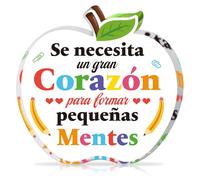 DPKOW Regalos Profes, Regalo Profesora Infantil Primaria, Español Placa Acrílica en forma de Manzana, Detalles para Profesoras Navidad Cumpleaños Regalo Maestra Infantil, Regalos Originales Profesores
