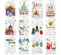 DPKOW Tarjetas de Navidad religiosas para colorear para niños con sobres, 12 tarjetas de Navidad para colorear con escena del nacimiento cristiano para niños, regalo de Navidad religioso