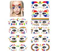 DPKOW Tatuajes Temporales Arco Iris para el Orgullo Gay Maquillaje de Ojos, 10 Hojas LGBT Tatuajes de la Cara del Arco Iris para los Hombres Mujeres LGBT Orgullo Arte Corporal Mariposa Estrella Luna