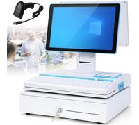 DPLXFPP Caja Registradora con S istema Tpv, Caja Registradora Inteligente Todo En Uno para Pequeñas Empresas Pantalla Táctil 15,6", CPU I5 Doble Núcleo, Cajón Portamonedas, Impresora 58 Mm Dualscreen