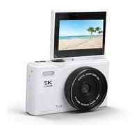 Dpofirs Cámara Digital Retro 5K, Cámara Compacta con Enfoque Automático y Zoom 18X con Pantalla Abatible de 3 Pulgadas, Videocámara Retro de 75 MP Antivibración, Soporte para Tarjeta de (White)