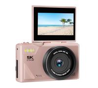 Dpofirs Cámara Digital Retro 5K, Cámara Compacta con Enfoque Automático y Zoom 18X con Pantalla Abatible de 3 Pulgadas, Videocámara Retro de 75 MP Antivibración, Soporte para Tarjeta de (Pink)