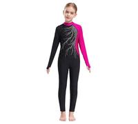 dPois Bodies de Danza Maillot Ballet Manga Larga Niña Mono Leotardo Gimnasia Ropa Deportiva Elástico Traje de Deporte Invierno Unitard Infantil Dancewear Jumpsuit Hot Pink 13-14 años