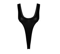 dPois Body para Mujer Atractiva Teddy Bodies Erótico Abierto Bodysuit Corte Alto Tanga Leotardo Transparente Una Pieza Ropa Interior Sexy Maillot sin Manga Lencería Erótica Negro Talla Única