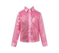 dPois Camisa de Manga Larga Niño Niña Camisa Hip Hop Top con Lentejuelas Brillo Blusa para Coro Danza Jazz Baile Actuación Escena Música Fiesta Navidad Carnaval para Chicos