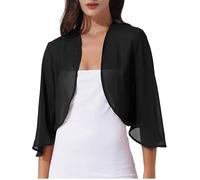 dPois Cardigan de Gasa Manga Larga para Mujer Bolero Chifón Abierto Frente Mujer Torera Manga Corta de Fiesta Boda Chaqueta Corta Verano Primavera Shrug T A Negro XXL