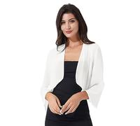 dPois Cardigan de Gasa Manga Larga para Mujer Bolero Chifón Abierto Frente Mujer Torera Manga Corta de Fiesta Boda Chaqueta Corta Verano Primavera Shrug T A Blanco XL