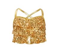 dPois Chaleco De Baile Lentejuelas para Niñas Camiseta Corta Sin Mangas Top De Danza del Vientre Ropa De Baile Actuación Dorado 9-10 años