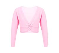 dPois Chaqueta de Ballet Danza para Niña Chaqueta de Baile Cruzada de Algodón Top Corto Manga Larga de Gimnasia Yoga Body Bolero Infantil Rosa 1-6 años