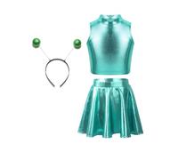 dPois Disfraz De Alien Metálico Para Niñas Camiseta Sin Mangas Con Faldas Cortas Y Aro De Pelo Disfraz De Halloween Cosplay lago azul 9-10 años