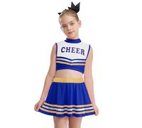 dPois Disfraz De Animador Niña Camiseta Corta Sin Mangas Con Falda Plisada Conjunto De Baile Moderno Ropa De Baile Fiesta Cosplay Canaval Azul real 7-8 años