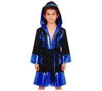 dPois Disfraz De Boxeador Para Niños Abrigo De Satén Uniforme De Boxedor Deportivo Disfraz De Cosplay De Halloween Azul negro 9-10 años