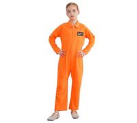 dPois Disfraz De Cárcel Para Unisex Niños Mono De Prisionero Manga Larga Con Cremallera Ropa De Recluso Trajes De Halloween Naranja 13-14 años