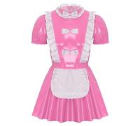 dPois Disfraz de Criada Hombre Sissy Vestido Corto Encaje con Delantal Uniforme de Sirvienta Conjunto de Lenceria Disfraz de Fiesta Halloween Carnaval Maid Cosplay Rosa A XXL