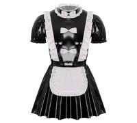 dPois Disfraz de Criada Hombre Sissy Vestido Corto Encaje con Delantal Uniforme de Sirvienta Conjunto de Lenceria Disfraz de Fiesta Halloween Carnaval Maid Cosplay Negro A L