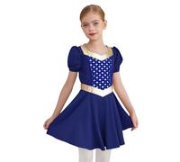 dPois Disfraz De Dama Medieval Festival para Niña Vestido Gotico Manga Corta Disfraces De Princesa Disfraces Reina Edad Media Azul Oscuro 9-10 años