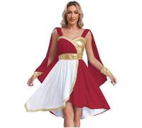 dPois Disfraz De Diosa Griega para Mujer Disfraz De Athena Vestido De Cosplay De Reina Romana Disfraces De Fiesta Temática De Halloween borgoña S