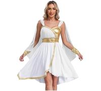 dPois Disfraz De Diosa Griega para Mujer Disfraz De Athena Vestido De Cosplay De Reina Romana Disfraces De Fiesta Temática De Halloween Blanco M