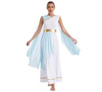 dPois Disfraz de Diosa Griega para Mujer Disfraz de Toga Griego Romano Antigua sin Mangas con Falda de Tul Vestidos De Fiesta Cosplay Halloween Azul Claro S