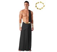 dPois Disfraz De Juego De Role De Dios Griego Hombre Toga Un Hombro Con Cinturón Metálico Ropa Para Gladiador Griego Trajes Para Fiesta Temática De Halloween Negro S