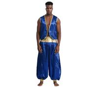 dPois Disfraz Principe Arabe Hombre Chaleco Brillante Sin Mangas Y Pantalones Bombachos Disfraz Príncipe De Aladino Cosplay Royal Blue&Royal Blue M