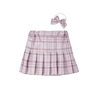 dPois Falda A Cuadros para Niñas Falda Corta De Cintura Alta con Pajarita Faldas Escocesa Plisada De Colegiala Rosa 5-6 años