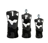 dPois Funda protectora de golf con combinación de tonos camuflaje parches decorativos tejido PU impermeable para driver y maderas intermedias Negro Blanco 1 3 5 3 piezas/juego Talla única